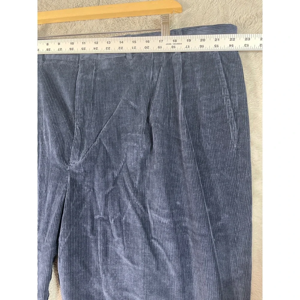 Mens Wide Wale Corduroy Pants 44x29.5 Lands' End Blue Pleated Relaxed Old Money - Picture 4 of 8